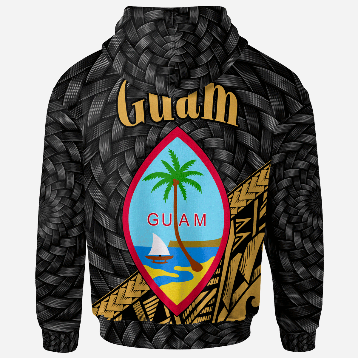 Guam Zip Hoodie Custom Gold Tapa Patterns With Bamboo - Polynesian Pride