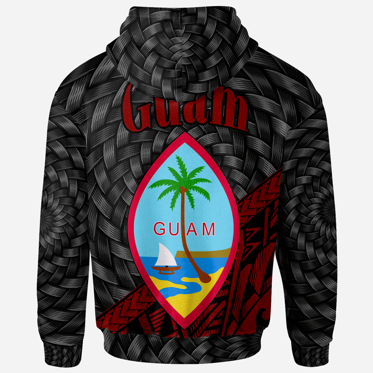 Guam Zip Hoodie Red Tapa Patterns With Bamboo - Polynesian Pride