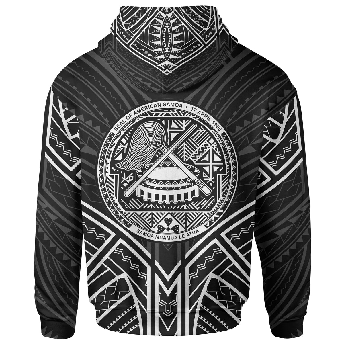 American Samoa Zip Hoodie American Samoa Seal Black Tribal Patterns - Polynesian Pride