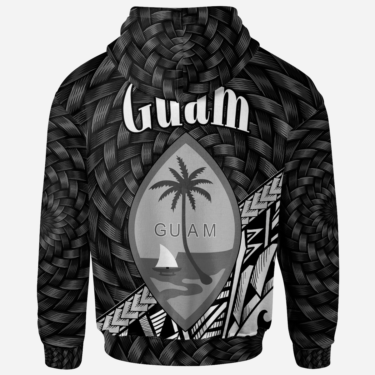 Guam Zip Hoodie Custom Black Tapa Patterns With Bamboo - Polynesian Pride