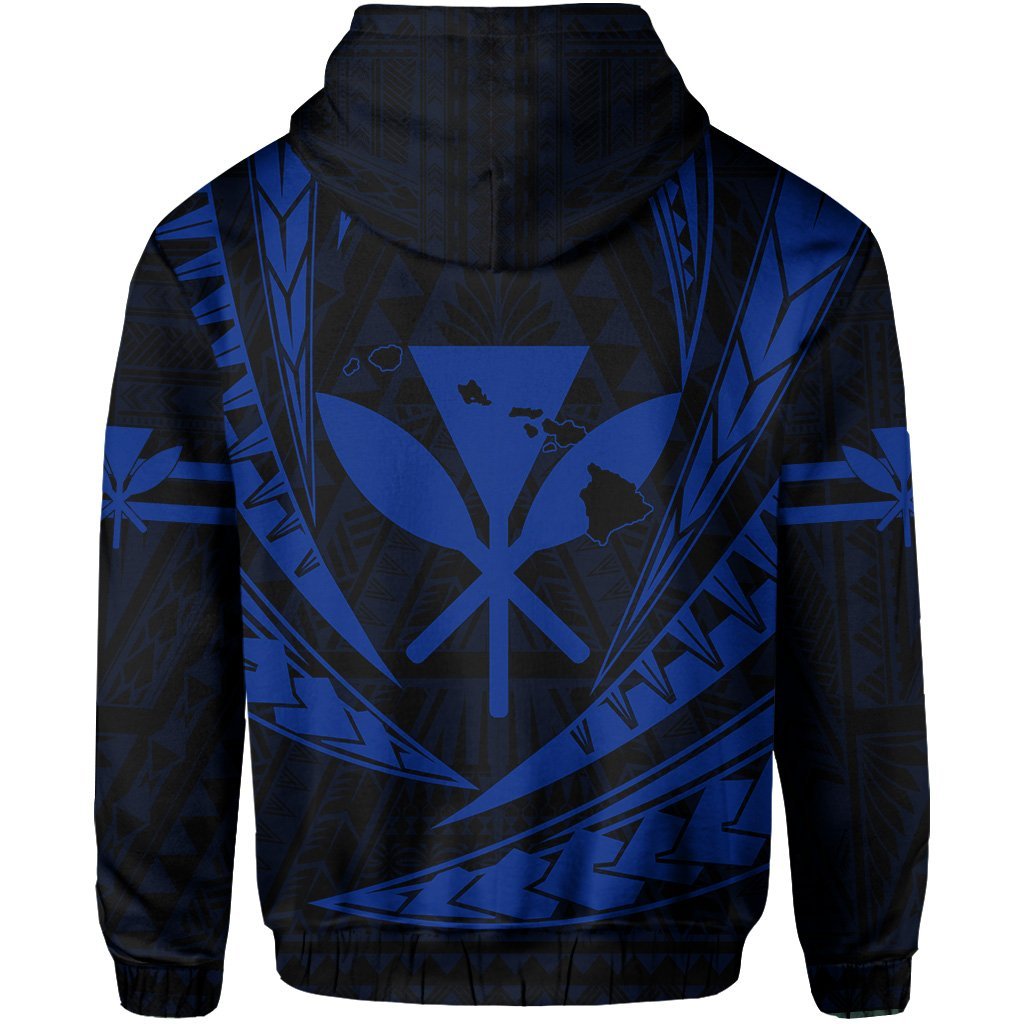 Polynesian Kakau Kanaka Maoli Map Hawaii Hoodie Blue - Polynesian Pride