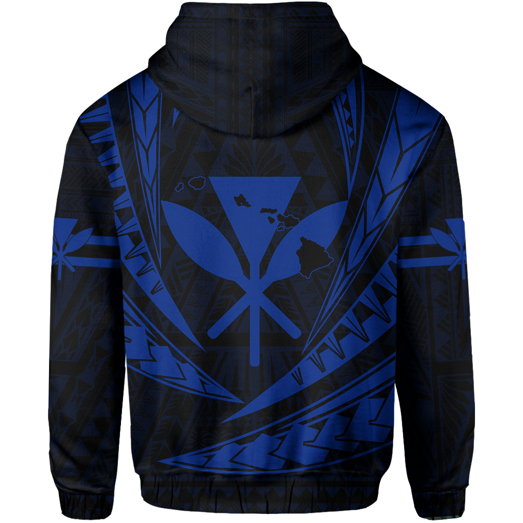 Polynesian Kakau Kanaka Maoli Map Hawaii Zip Hoodie Blue - Polynesian Pride