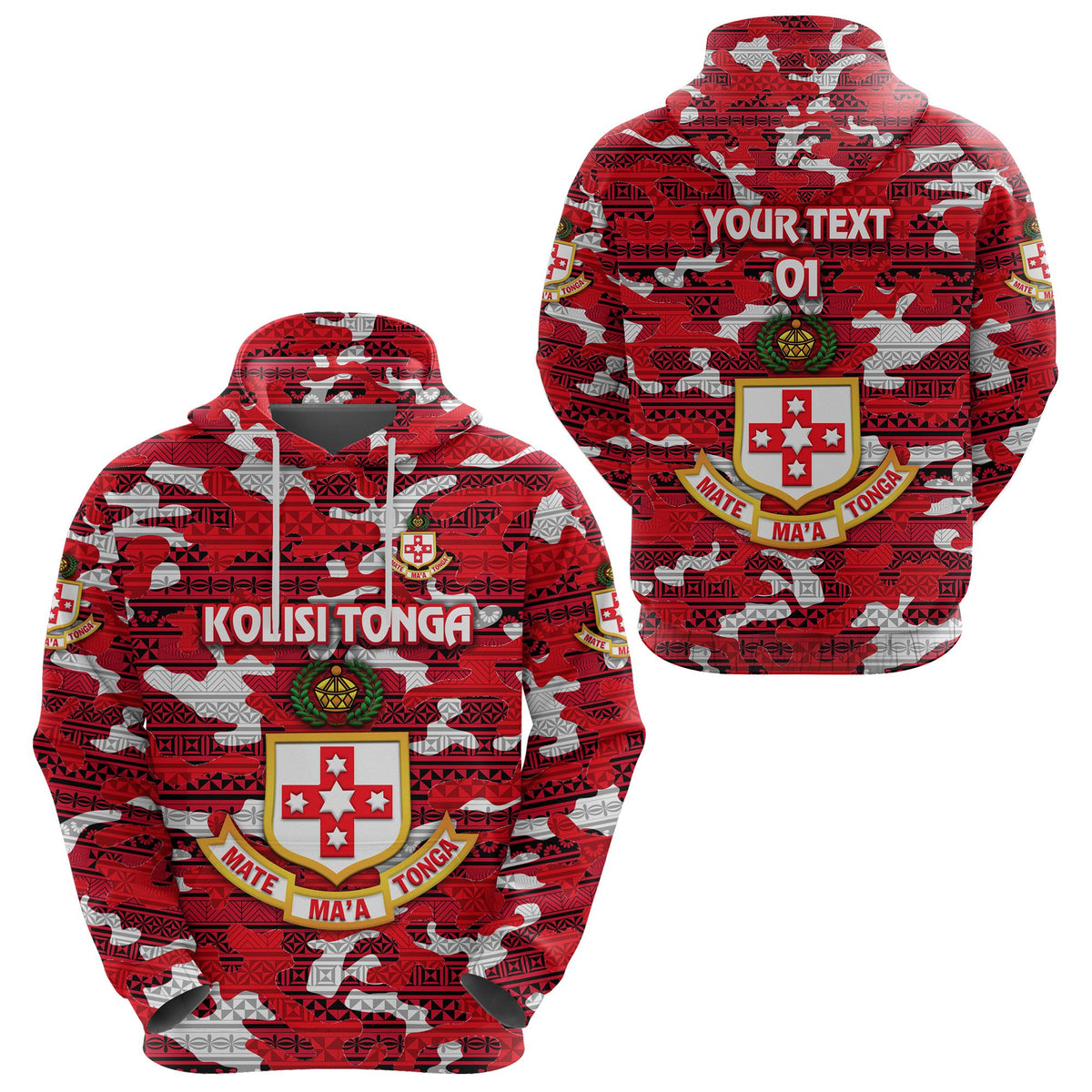 Custom Kolisi Tonga Hoodie Mate Maa Tonga Camouflage Vibes Original, Custom Text and Number Red - Polynesian Pride