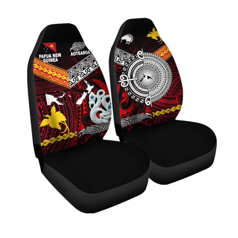 New Zealand And Papua New Guinea Car Seat Cover Together - Red LT8 One Size Red - Polynesian Pride