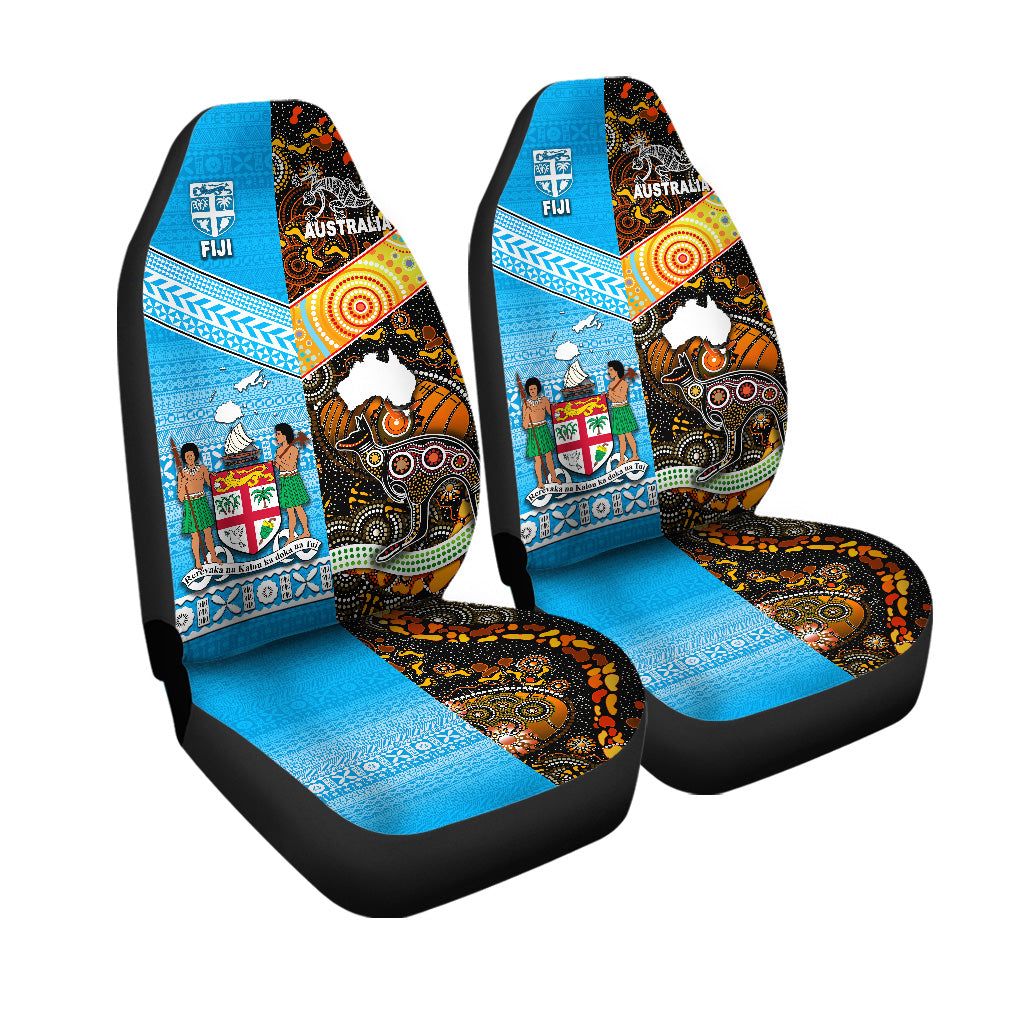 Australia Aboriginal And Fiji Tapa Car Seat Cover Together LT8 One Size Blue - Polynesian Pride