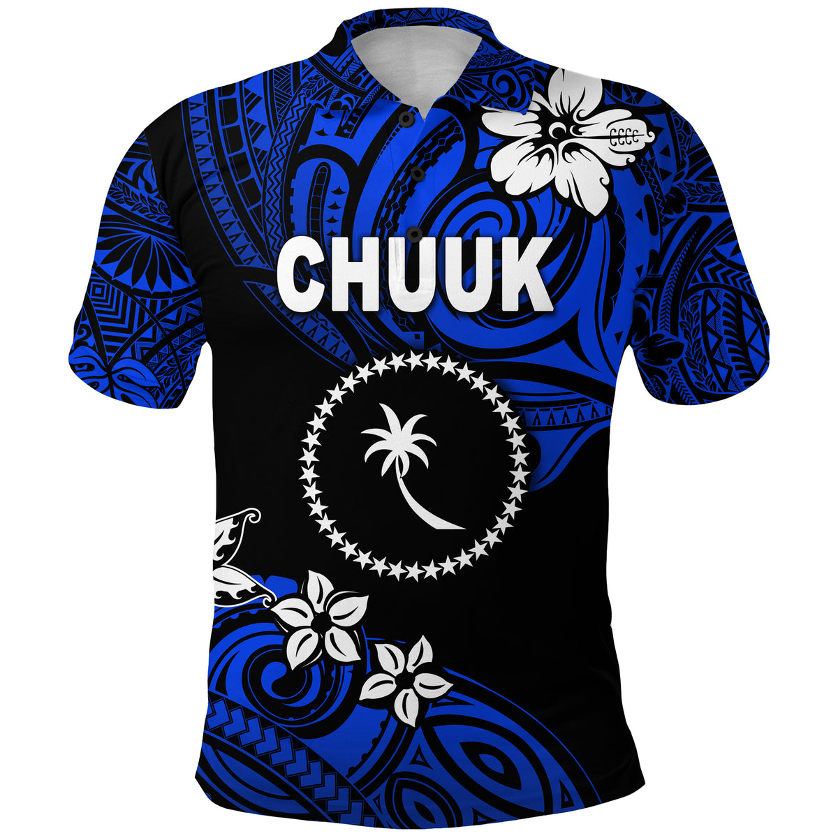 FSM Chuuk Polo Shirt Unique Vibes Blue LT8 - Polynesian Pride