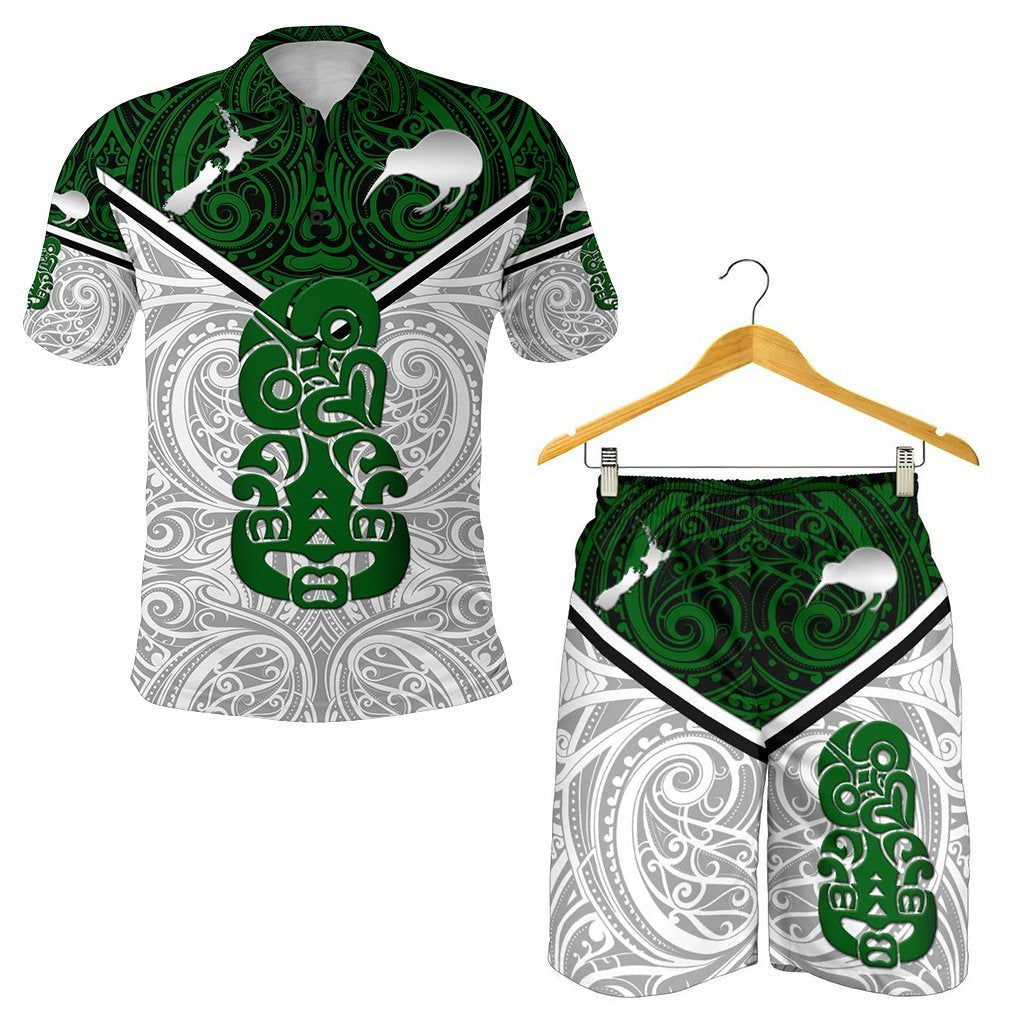 Combo Polo Shirt and Men Short New Zealand Maori Rugby Pride Version - White 5XL - Polynesian Pride