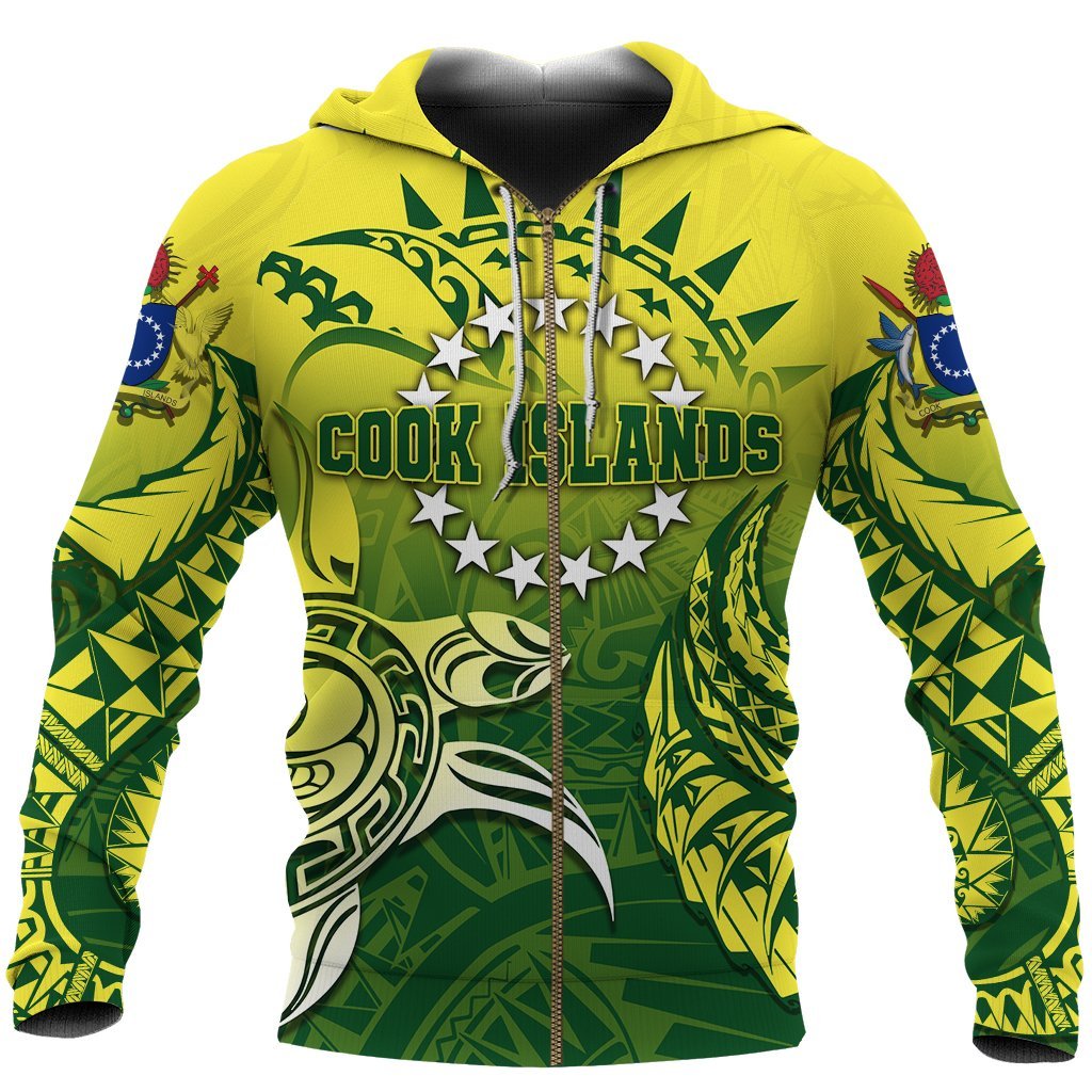 Cook Islands Zip up Hoodie, Kuki Arirani Turtle Polynesian Zipper Hoodie Unisex Black - Polynesian Pride