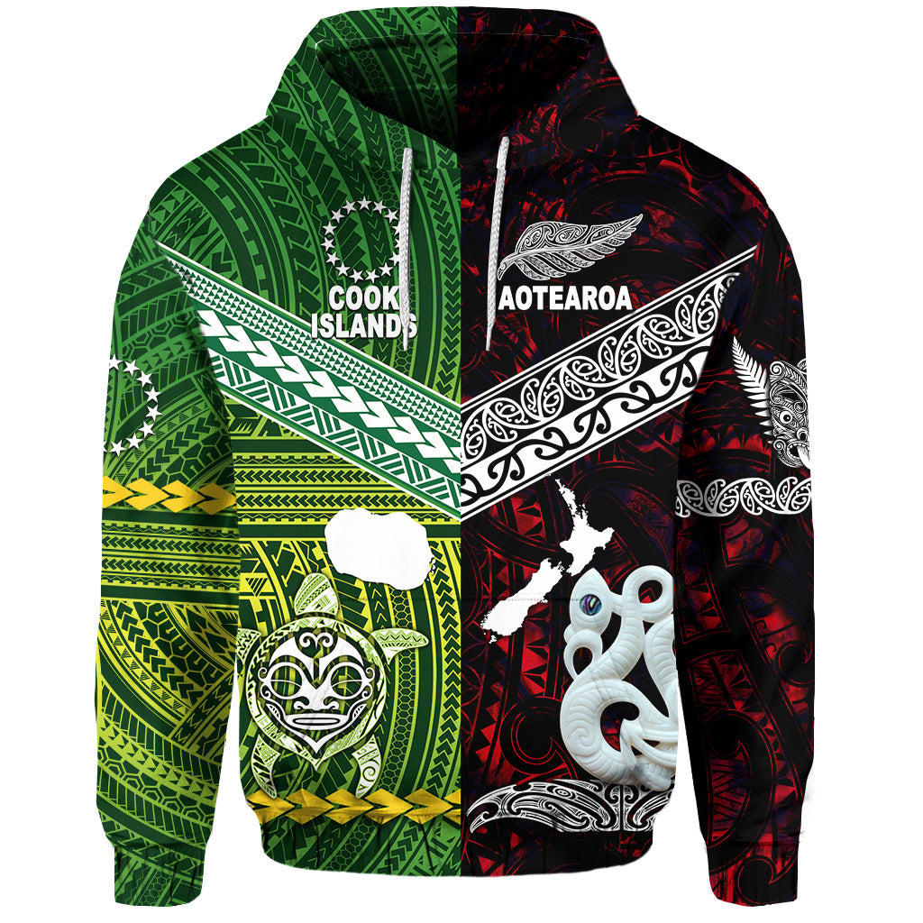 New Zealand Cook Islands Hoodie Maori and Polynesian Together Red LT8 - Polynesian Pride