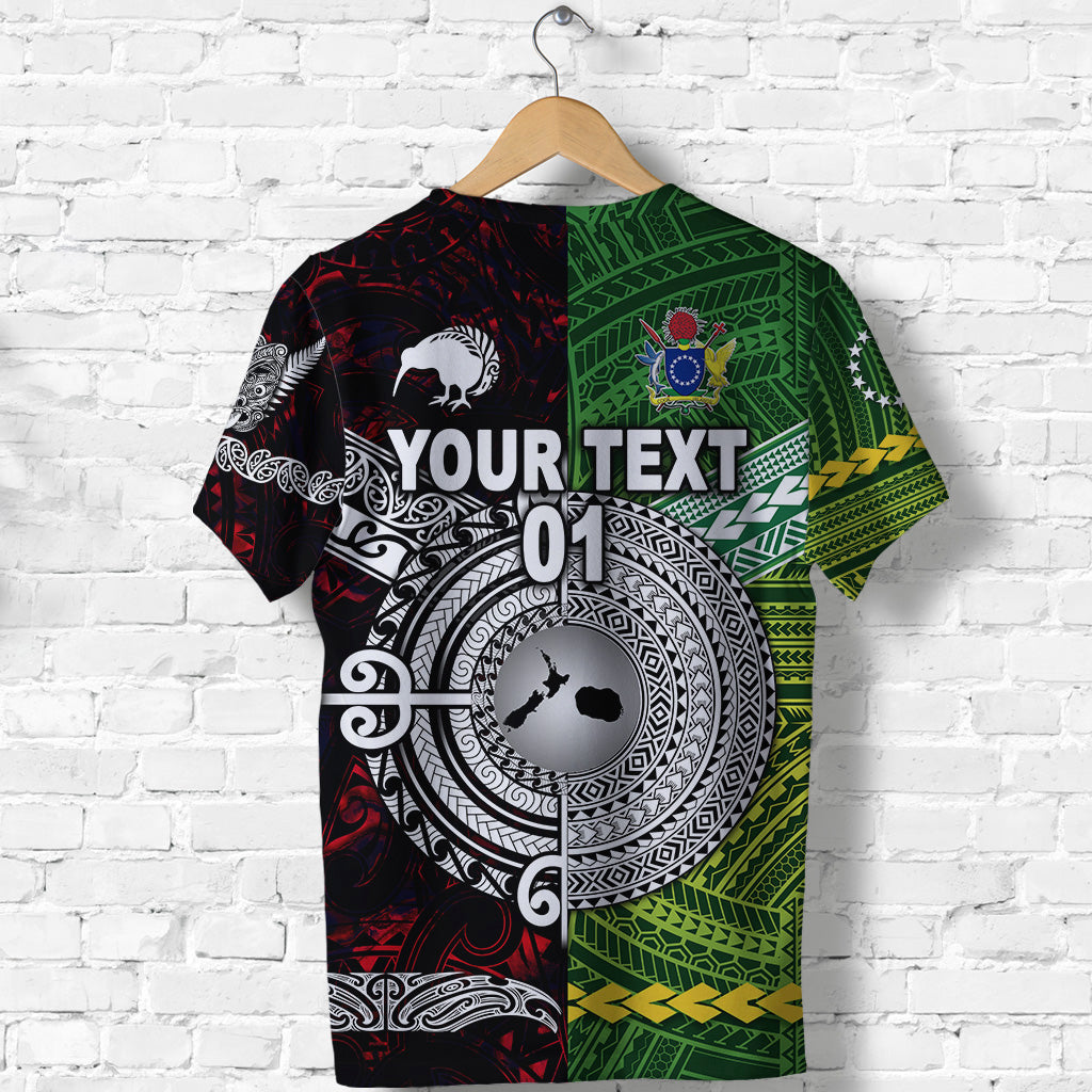 Custom New Zealand Maori Aotearoa T Shirt Cook Islands Together Red, Custom Text and Number LT8 - Polynesian Pride