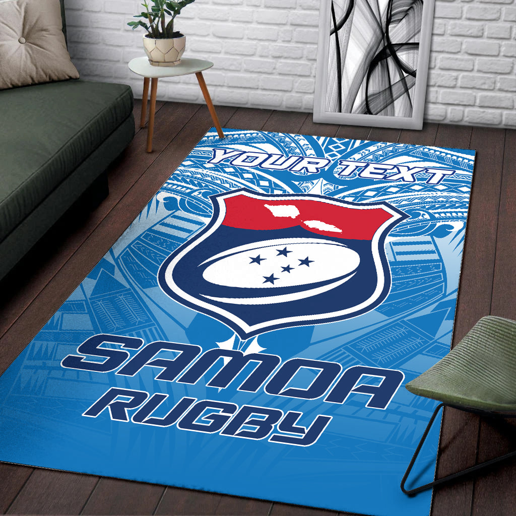 (Custom Personalised) Samoa Rugby Toa Samoa Blue Style Area Rug - LT2 - Polynesian Pride
