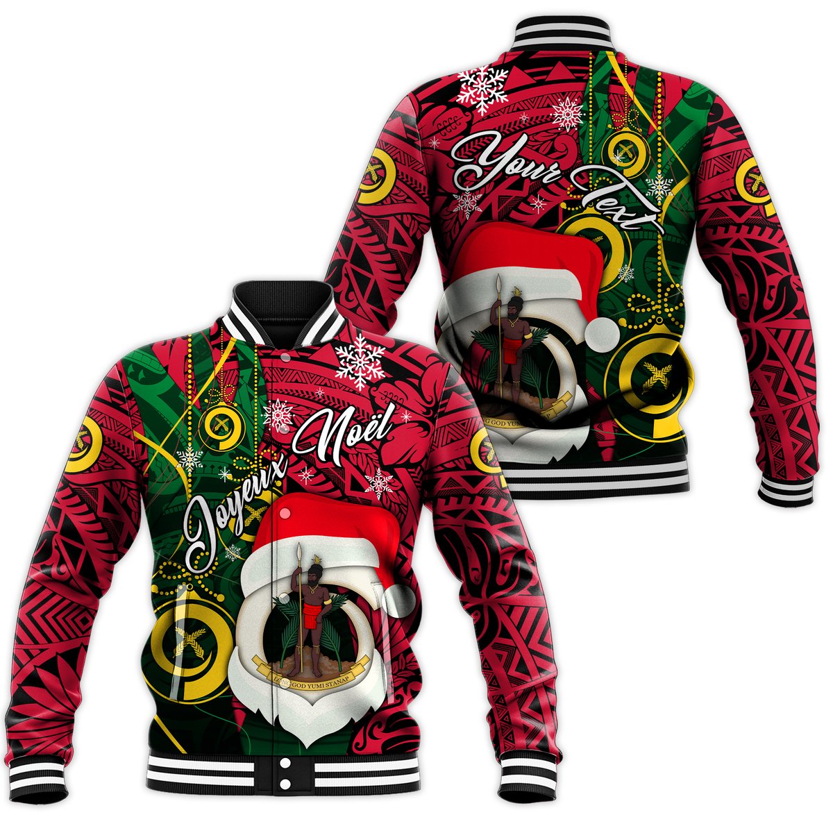 (Custom Personalised) Vanuatu Christmas - Joyeux Nol Santas God Yumi Baseball Jacket - LT2 Unisex PURPLE - Polynesian Pride
