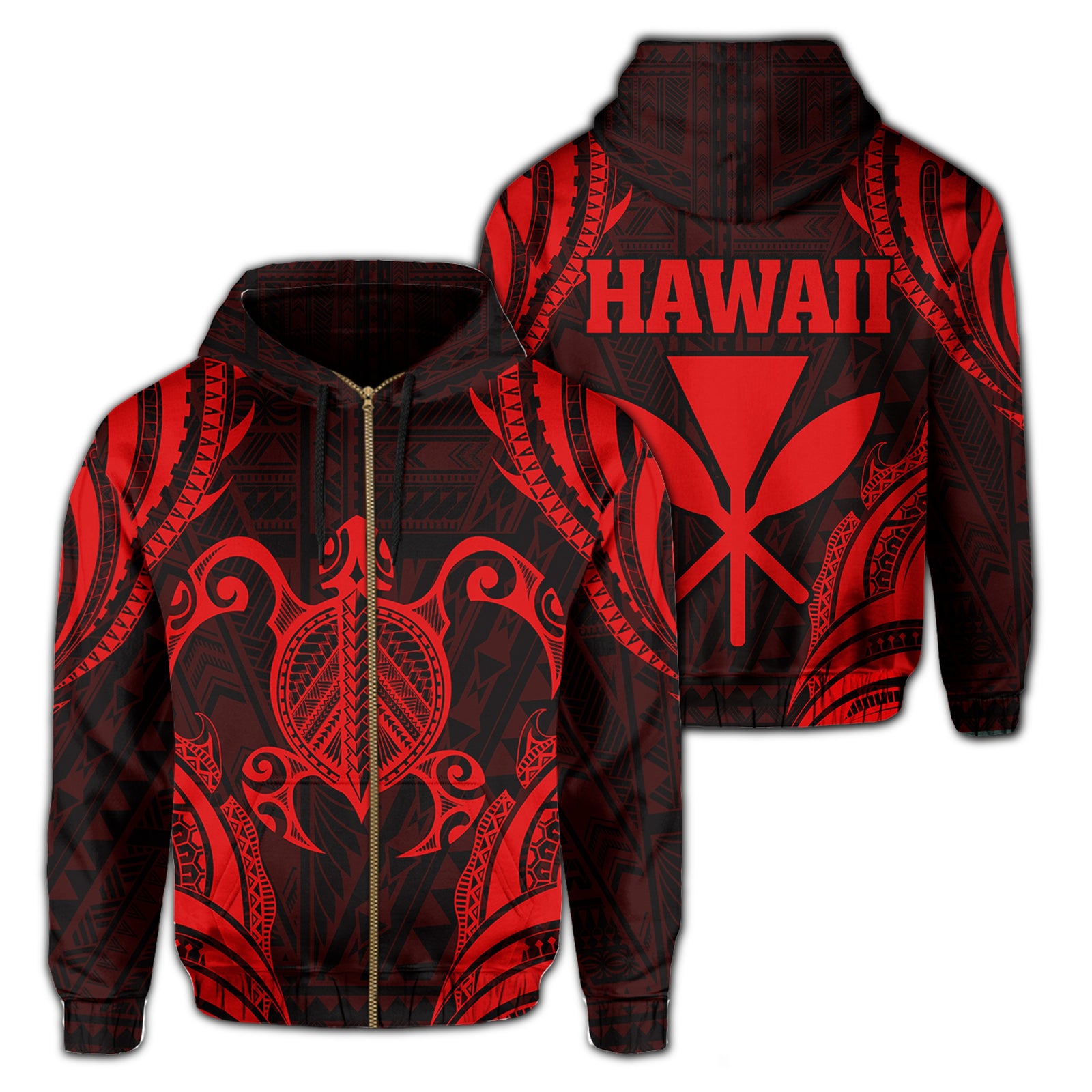 Polynesian Turtle Kanaka Maoli Hawaii Zip Hoodie Red Unisex Red - Polynesian Pride
