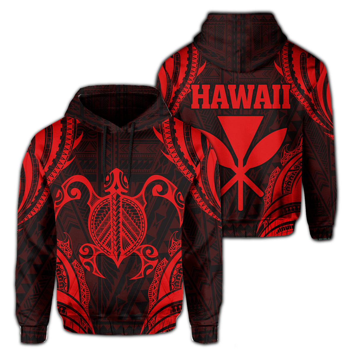 Polynesian Turtle Kanaka Maoli Hawaii Hoodie Red Unisex Red - Polynesian Pride