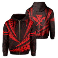 Polynesian Kakau Kanaka Maoli Map Hawaii Zip Hoodie Red Unisex Red - Polynesian Pride