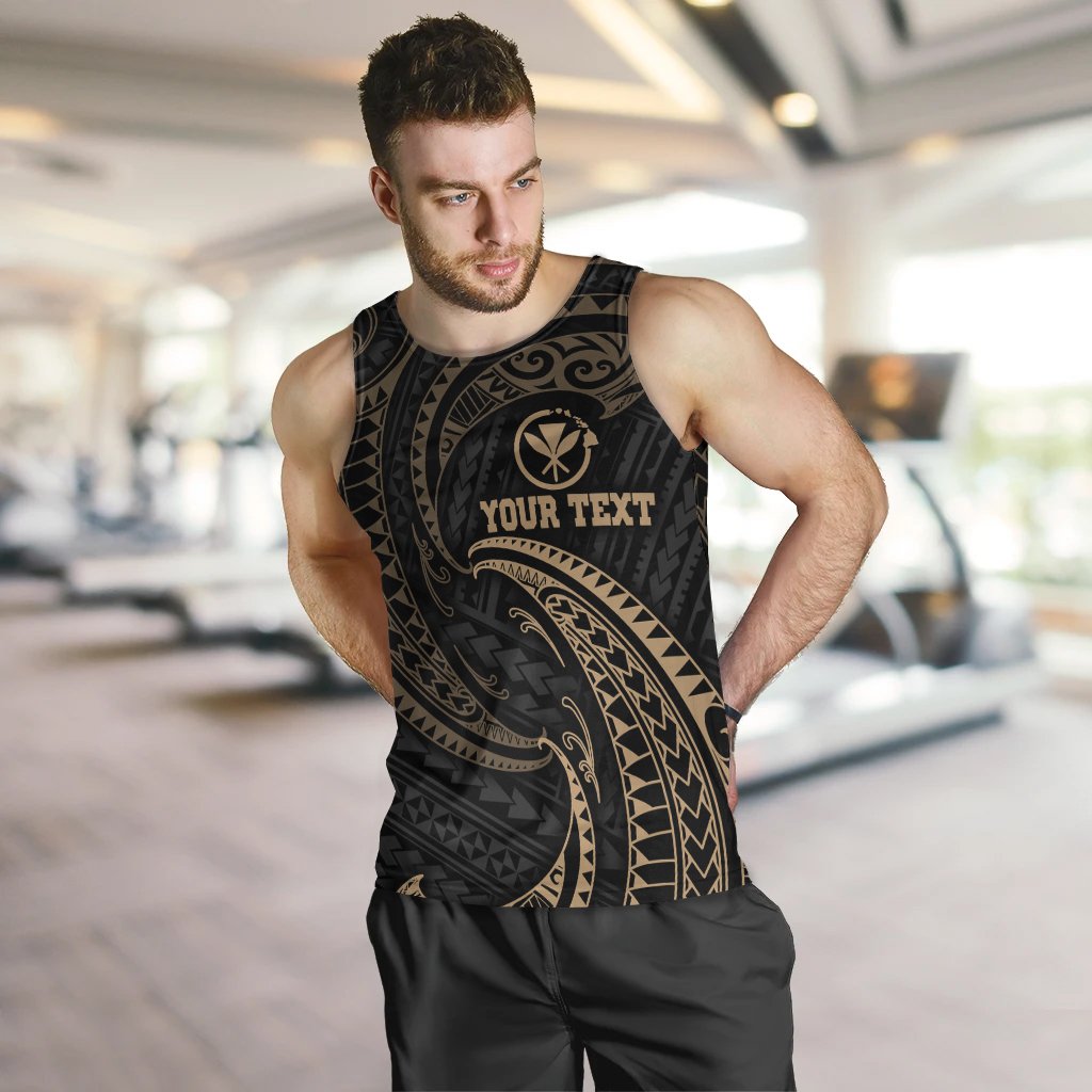 Hawaii Polynesian Custom Personalised Men's Tank Top - Gold Tribal Wave - Polynesian Pride