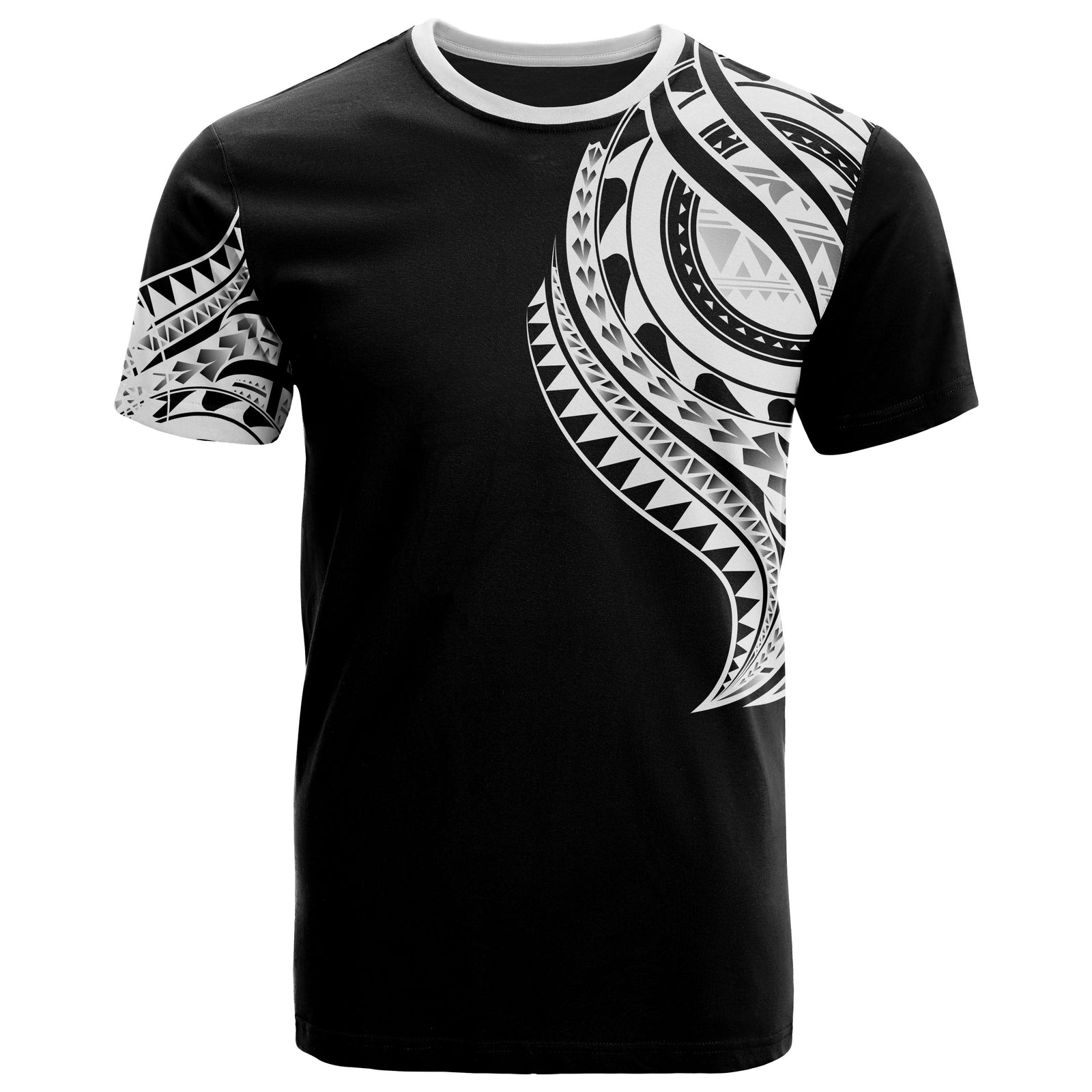 Tahiti T Shirt Tahiti Tatau White Patterns With Coat of Arms Unisex Black - Polynesian Pride