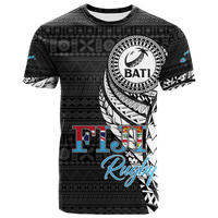 Fiji Rugby Bati Tapa Pattern T Shirt LT2 BLACK - Polynesian Pride
