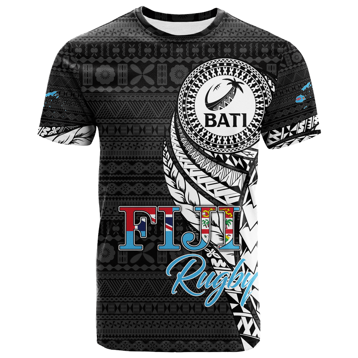 Custom Fiji Rugby Bati Tapa Pattern T Shirt LT2 - Polynesian Pride