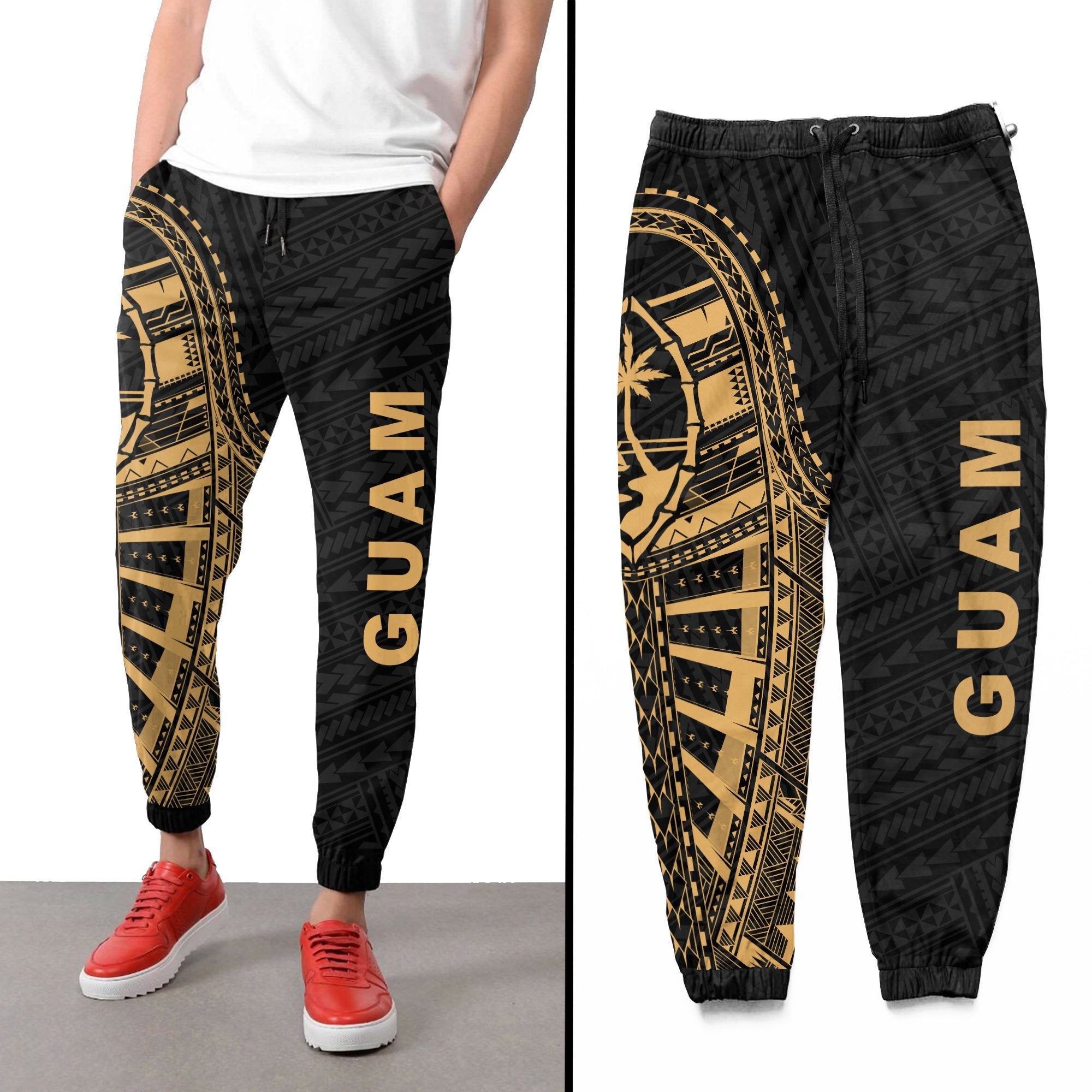 Guam Rising 1st Sweatpants (Gold) A6 Unisex Black - Polynesian Pride