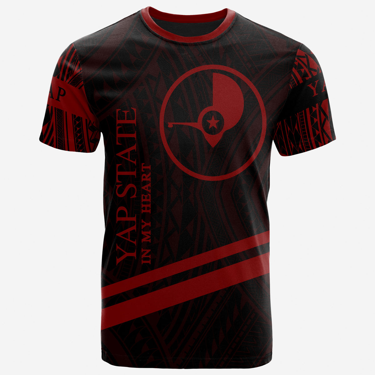Yap State T Shirt In My Heart Style Red Polynesian Patterns Unisex Black - Polynesian Pride