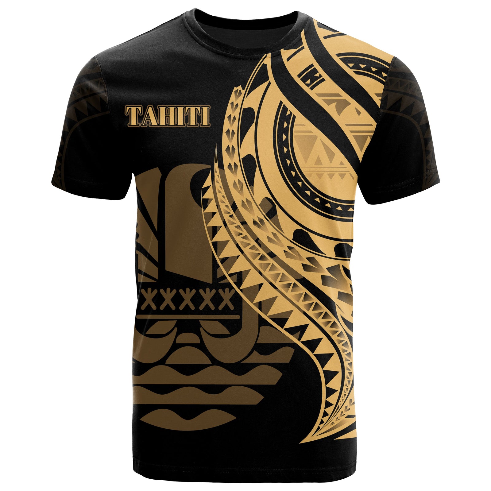 Tahiti T Shirt Gold Color Polynesian Patterns Best Tahiti Ever Unisex Black - Polynesian Pride