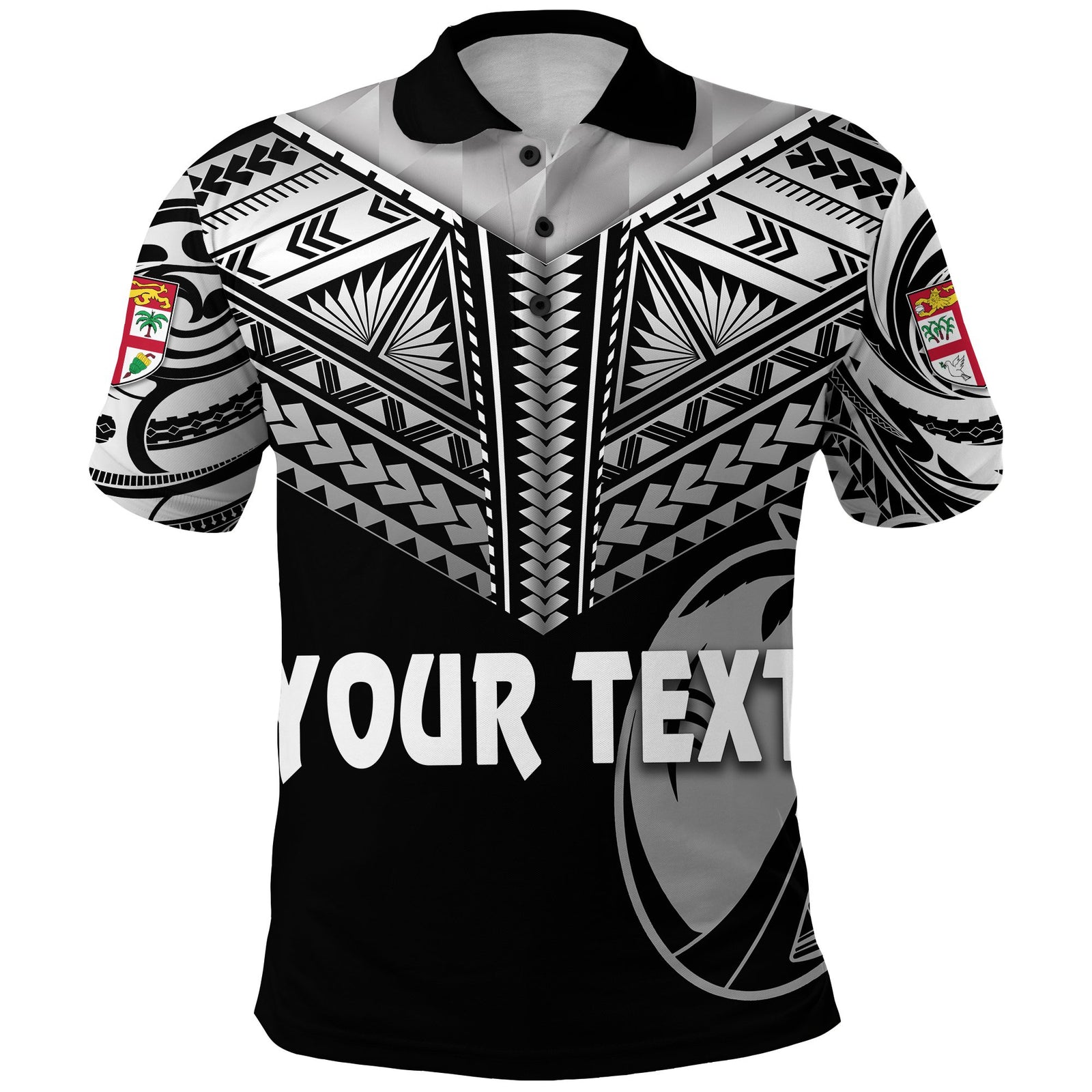 Custom Fiji Rugby Polo Shirt Coconut Sporty Vibes Full Black Unisex Black - Polynesian Pride