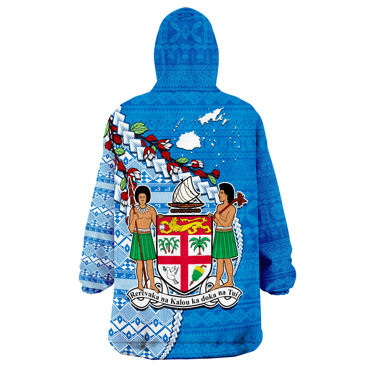 Fiji Fijian Drua Mix Tagimaucia Flower Blue Style Wearable Blanket Hoodie LT14 - Polynesian Pride
