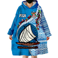 Fiji Fijian Drua Mix Tagimaucia Flower Blue Style Wearable Blanket Hoodie LT14 - Polynesian Pride