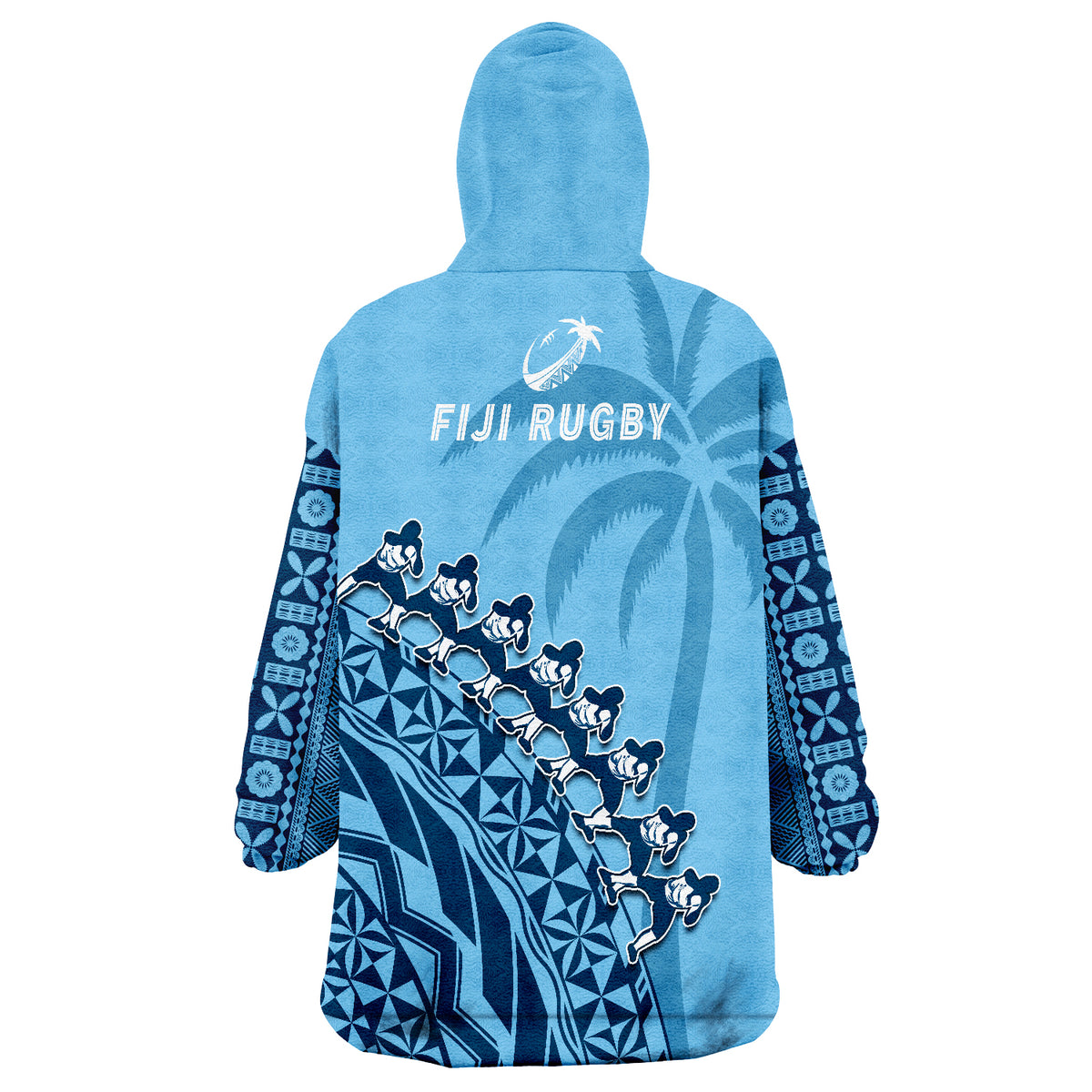 Fiji Rugby Fijian Cibi Dance Tapa Pattern Blue Wearable Blanket Hoodie LT14 - Polynesian Pride