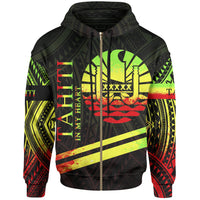 Tahiti Zip Hoodie In My Heart Style Reggae Polynesian Patterns Unisex Black - Polynesian Pride