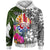 Tahiti Zip up Hoodie White Turtle Plumeria Banana Leaf Unisex White - Polynesian Pride