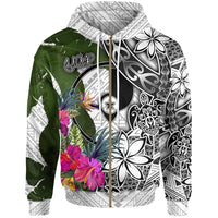 Yap Zip up Hoodie White Turtle Plumeria Banana Leaf Unisex White - Polynesian Pride