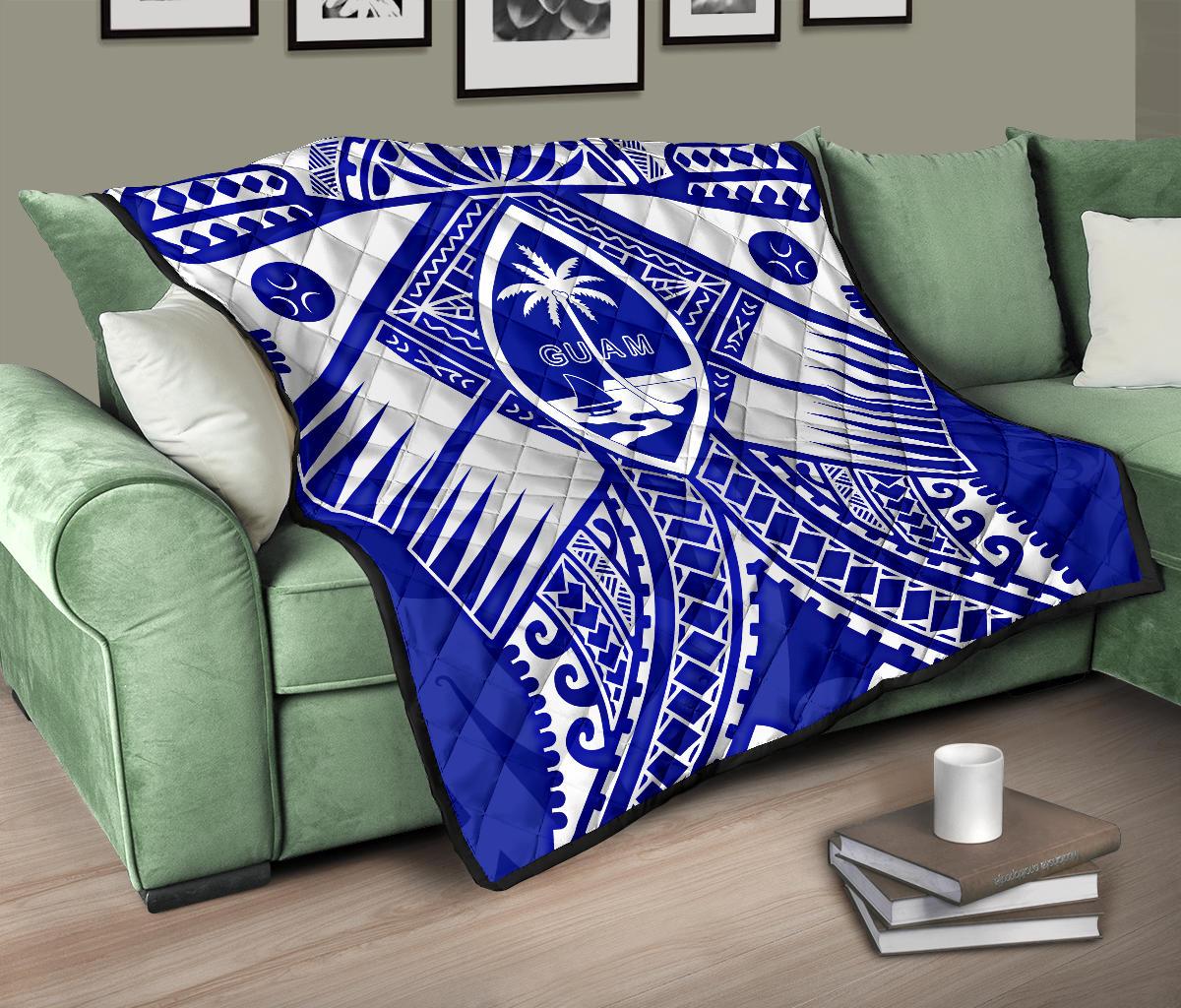 Guam Polynesian Premium Quilt - Guam White Seal with Polynesian Tattoo Ver 02 - Polynesian Pride