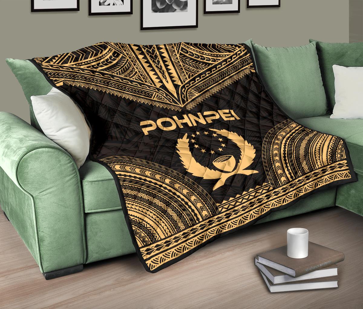 Pohnpei Premium Quilt - Pohnpie Flag Polynesian Chief Gold Version - Polynesian Pride