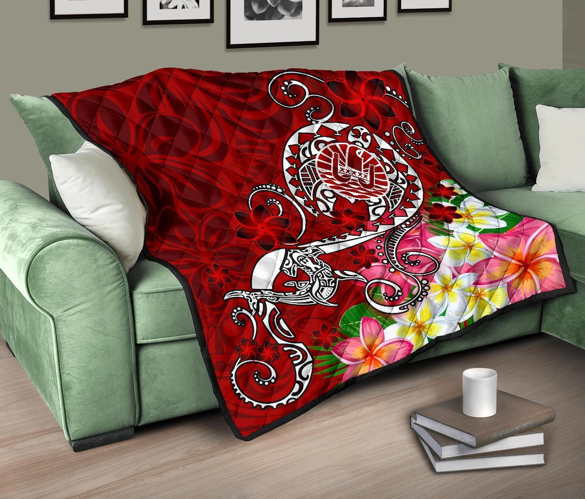 Tahiti Premium Quilt - Turtle Plumeria (Red) - Polynesian Pride