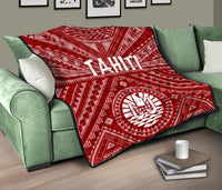 Tahiti Premium Quilt - Tahiti Seal In Polynesian Tattoo Style (Red) - Polynesian Pride