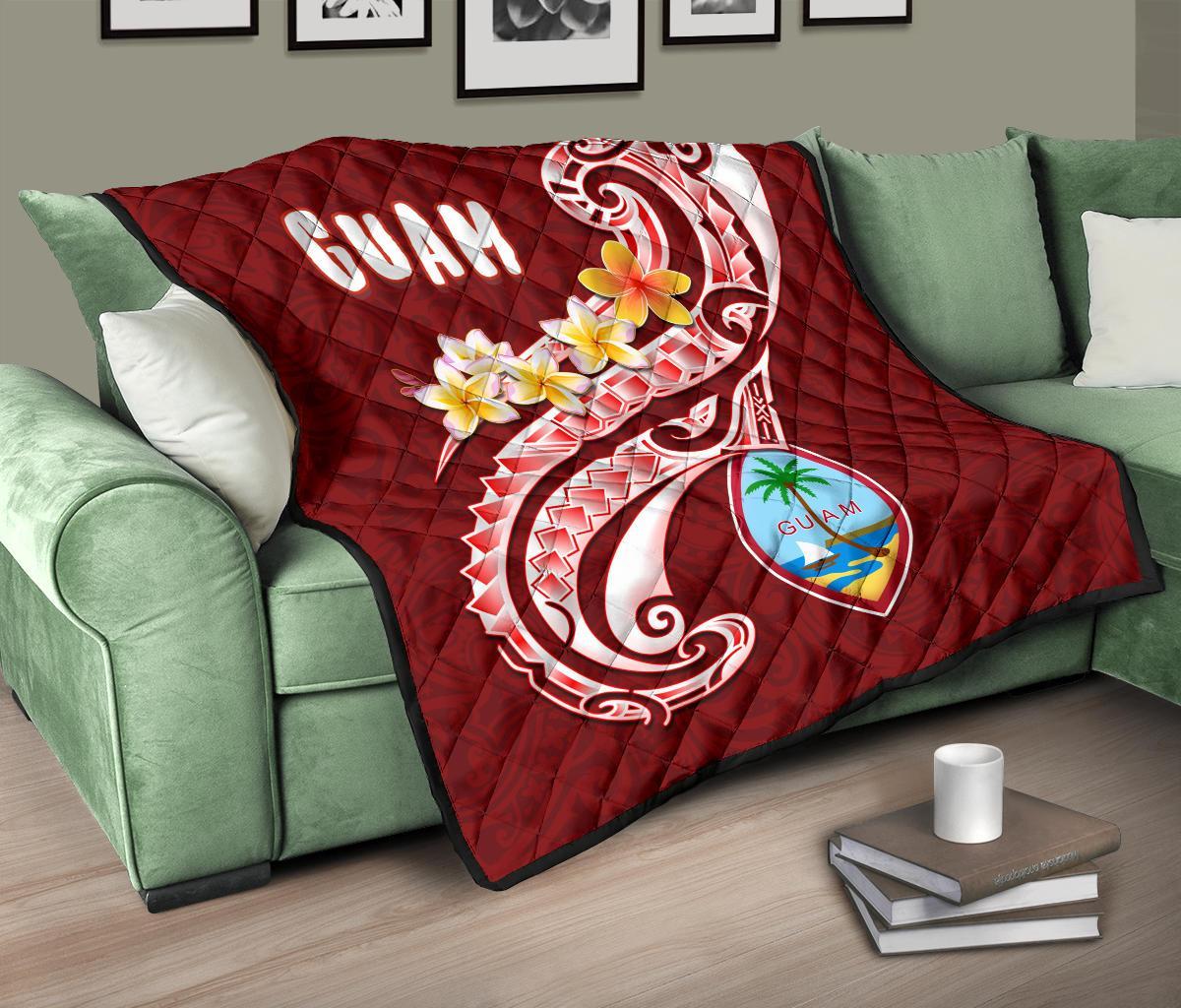 Guam Premium Quilt - Guam Seal Polynesian Patterns Plumeria (Red) - Polynesian Pride