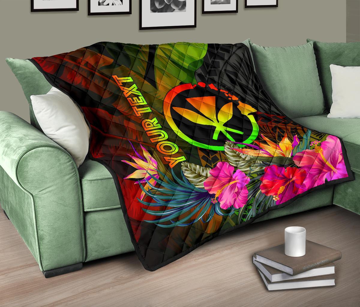 Polynesian Hawaii Kanaka Maoli Polynesian Personalised Premium Quilt - Hibiscus and Banana Leaves - Polynesian Pride
