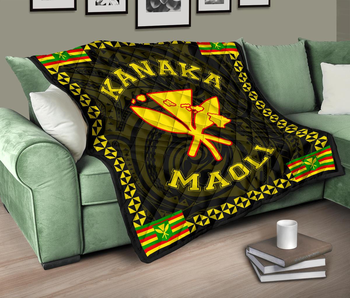 Kanaka Maoli Flag Polynesian Premium Quilt Yellow - Love Style - Polynesian Pride