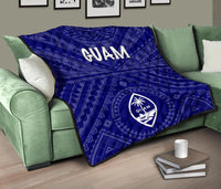 Guam Premium Quilt - Guam Seal With Polynesian Tattoo Style (Blue) - Polynesian Pride