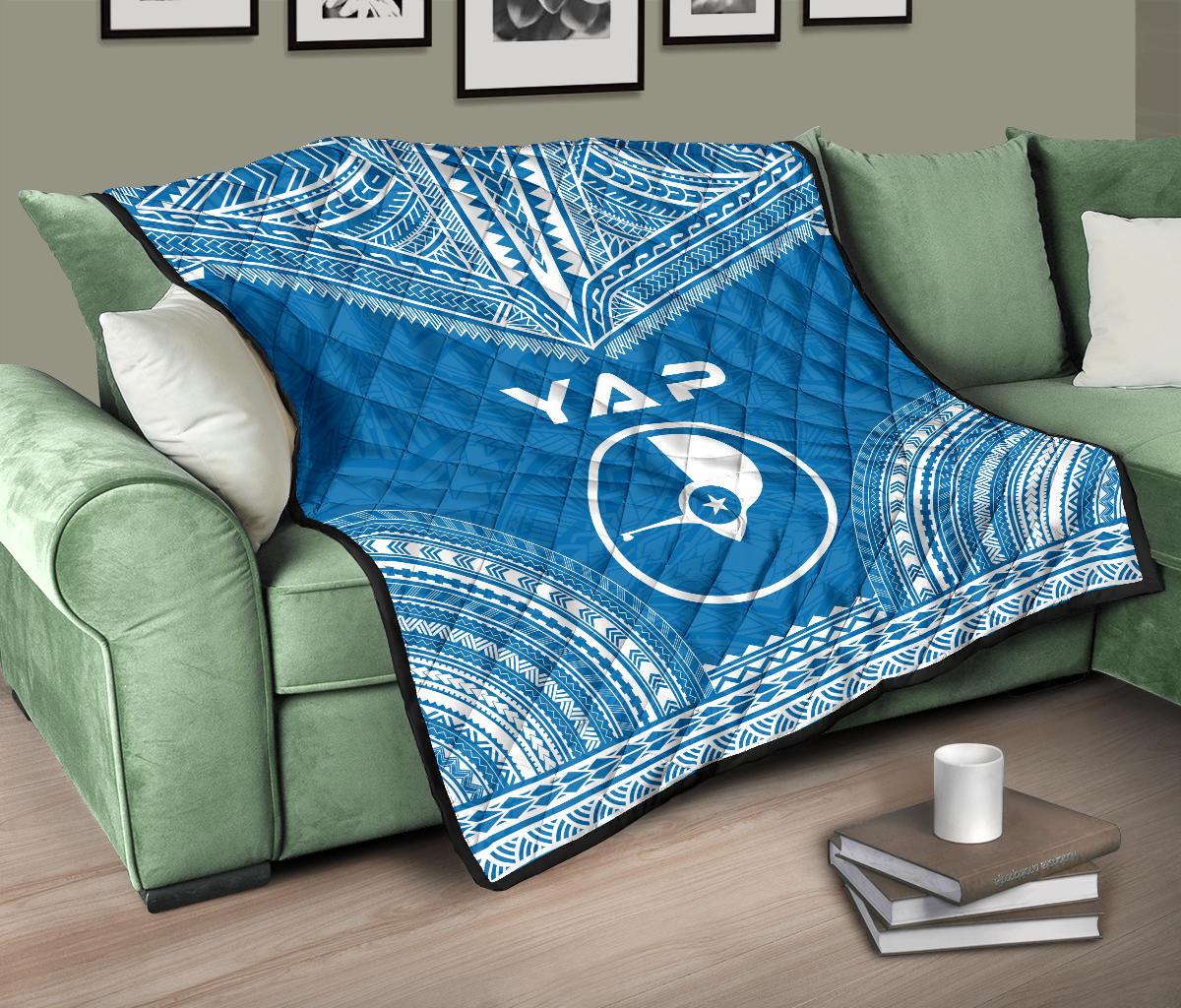 Yap Premium Quilt - Yap Flag Polynesian Chief BLue Version - Polynesian Pride