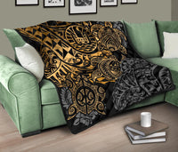Tahiti Polynesian Premium Quilt - Gold Turtle HibiscusFlowing - Polynesian Pride