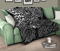 Tahiti Polynesian Premium Quilt - White Turtle Hibiscus Flowing - Polynesian Pride