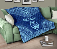 Guam Premium Quilt - Guam Coat Of Arms Polynesian Chief Blue Version - Polynesian Pride