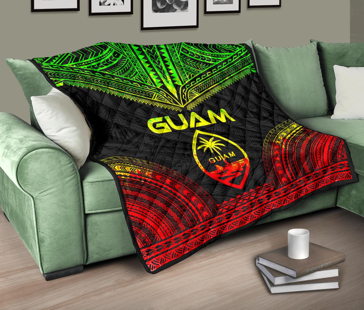 Guam Premium Quilt - Guam Coat Of Arms Polynesian Chief Reggae Version - Polynesian Pride