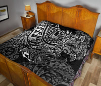 Tahiti Polynesian Premium Quilt - White Turtle Hibiscus Flowing - Polynesian Pride