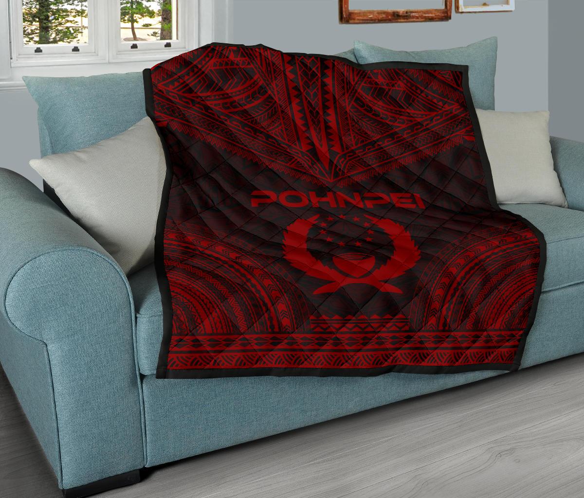 Pohnpei Premium Quilt - Pohnpie Flag Polynesian Chief Red Version - Polynesian Pride