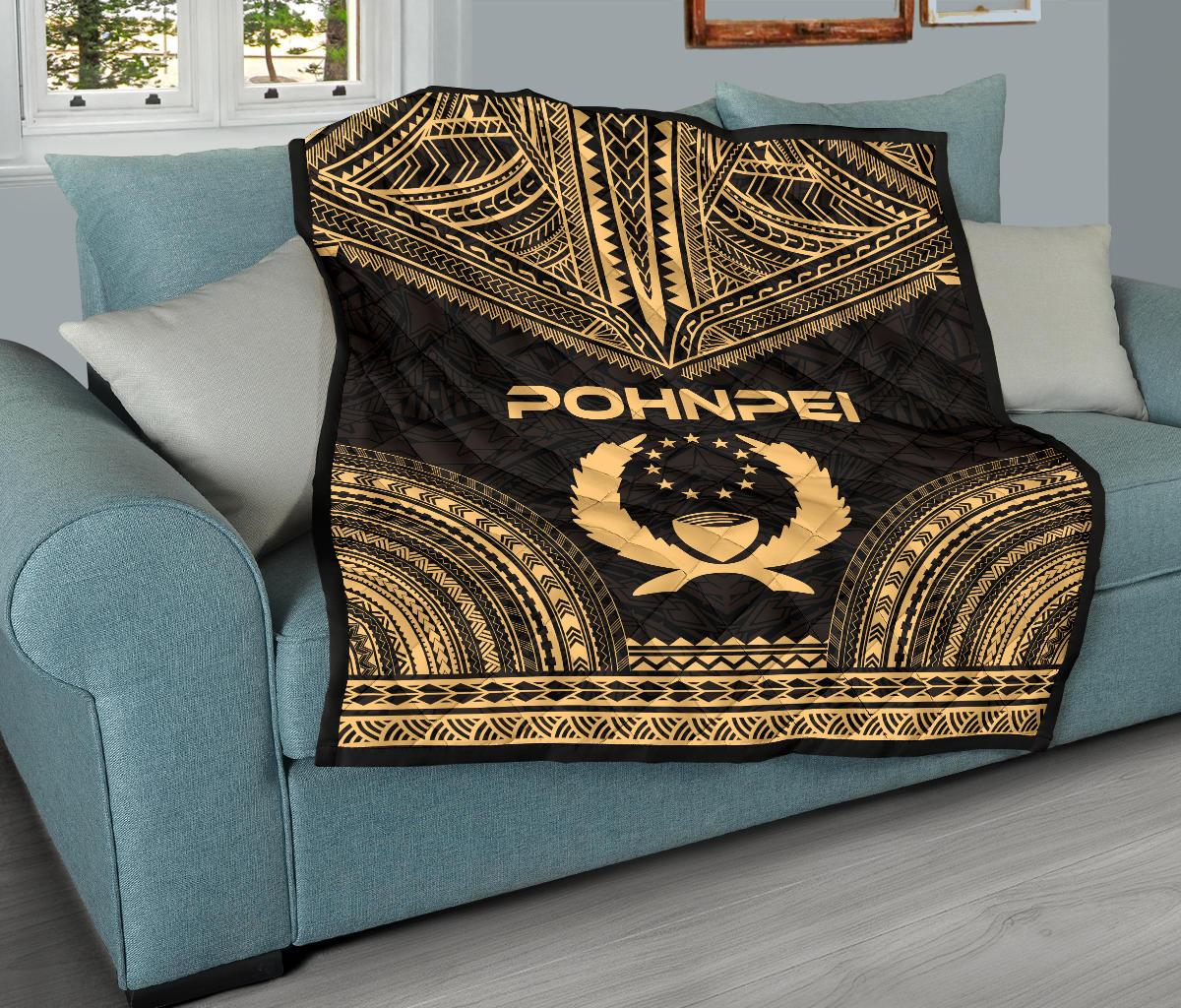 Pohnpei Premium Quilt - Pohnpie Flag Polynesian Chief Gold Version - Polynesian Pride
