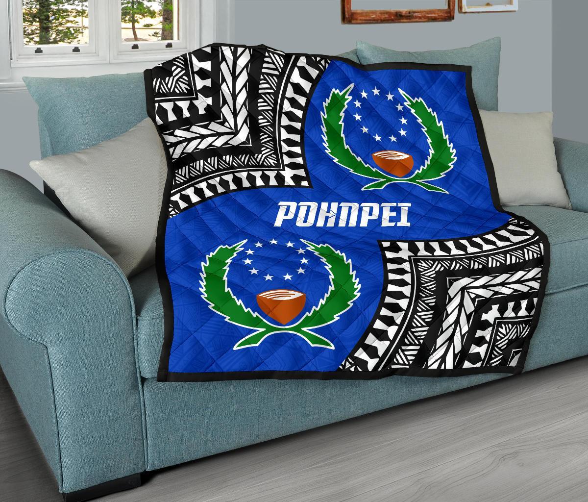 Pohnpei Premium Quilt - Pohnpei Flag Micronesian Pattern - Polynesian Pride
